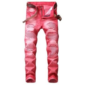 2018 new jeans men's hole men's multi-color motor